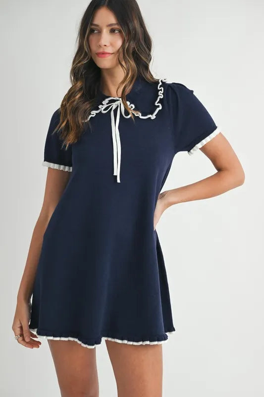 Mable Ruffle Trimmed Collar Fine Knit Mini Dress – Walbiz Fashion