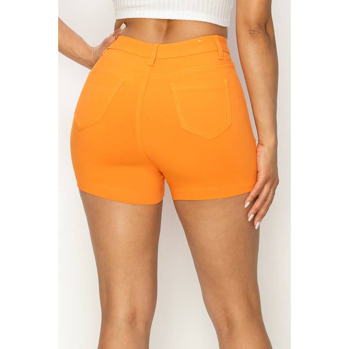 W HIGH WAISTED SUPER-STRETCH WOMEN'S COLORED SHORTS | S / Orange