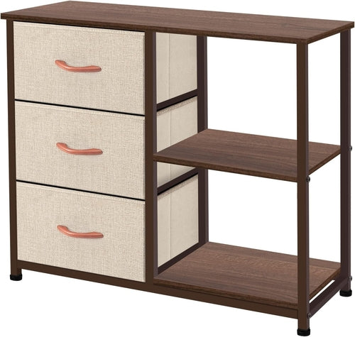 Rustic Brown Fabric Dresser, 4 Drawer Organizer Unit with 2 Shelves,