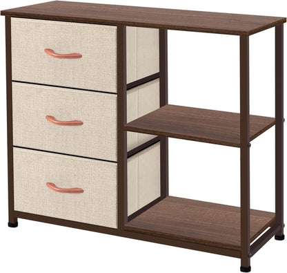 Rustic Brown Fabric Dresser, 4 Drawer Organizer Unit with 2 Shelves,