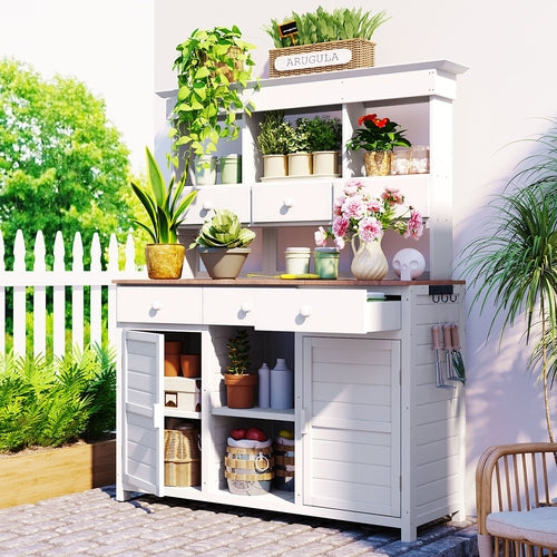 65.7'' H Tall Garden Potting Bench Table with Hutch,Patio Storage