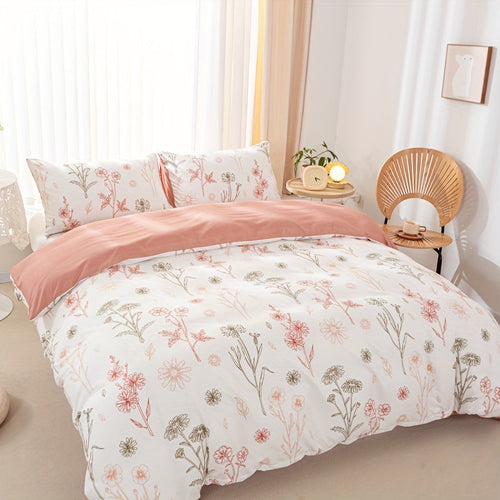 3Piece Floral Duvet Cover Set Soft Pastoral Style Bedding