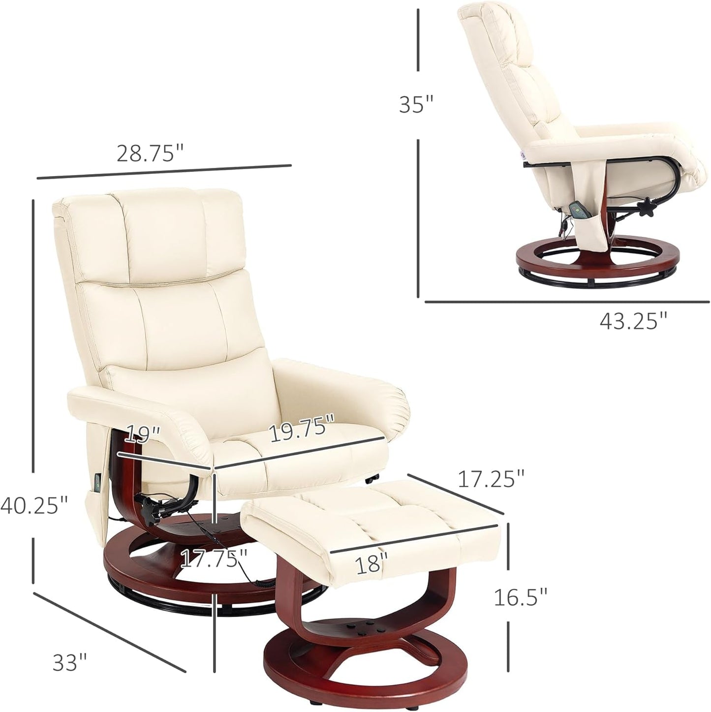 Massage Recliner Chair with Ottoman, Swivel Recliner and Footrest,