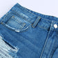 Distressed Mid Rise Frayed Hem Denim Shorts