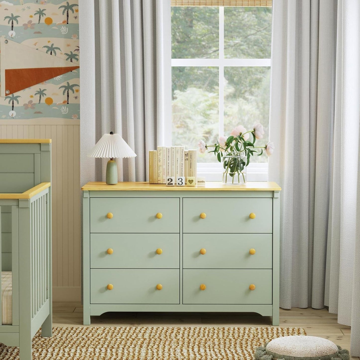 Shea 6-Drawer Dresser in Light Sage and Honey, GREENGUARD Gold