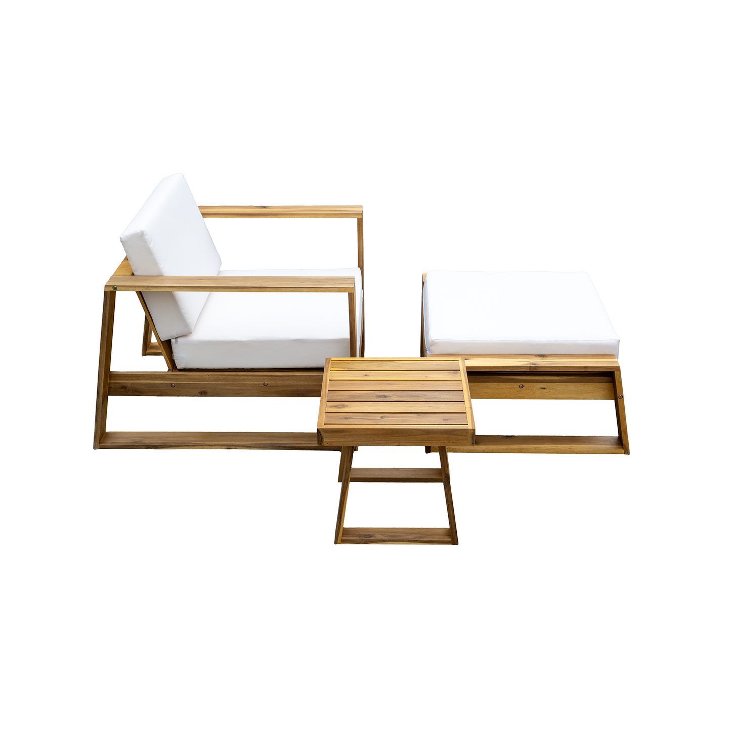 Acacia Wood Outdoor Lounge Set - Chair & Ottoman, Perfect for Patios,