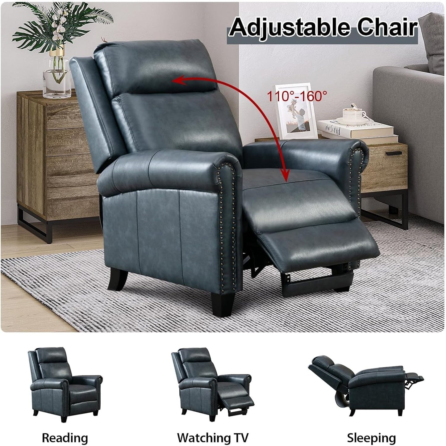 Leather Recliner Chair Set of 2, Classic and Traditional Push Back
