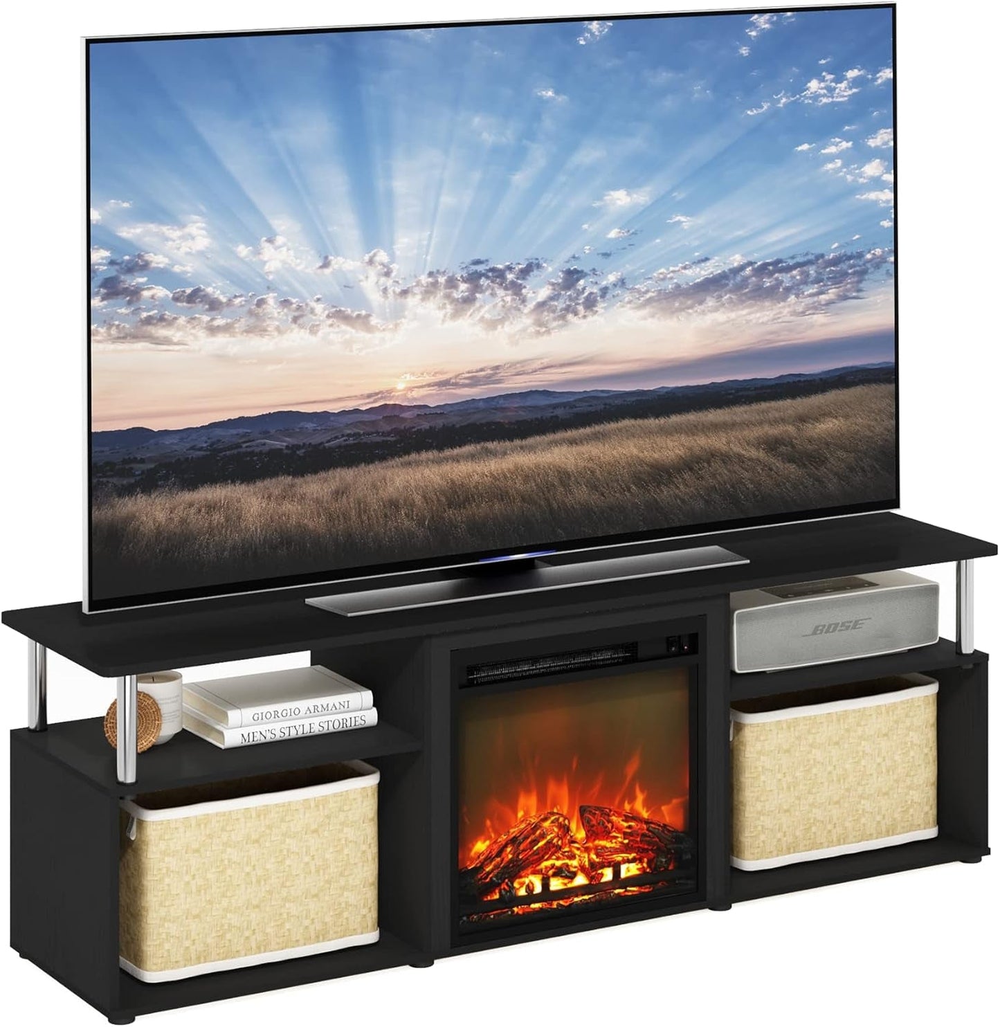 Jensen Open Storage Fireplace Entertainment Center for TV up to 70