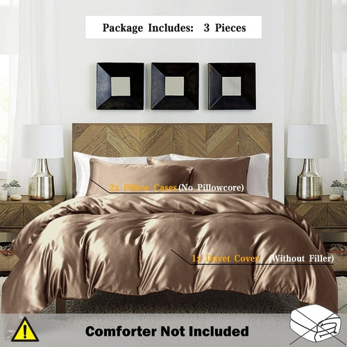 Luxurious Satin 3Piece Duvet Cover Set  Solid Color