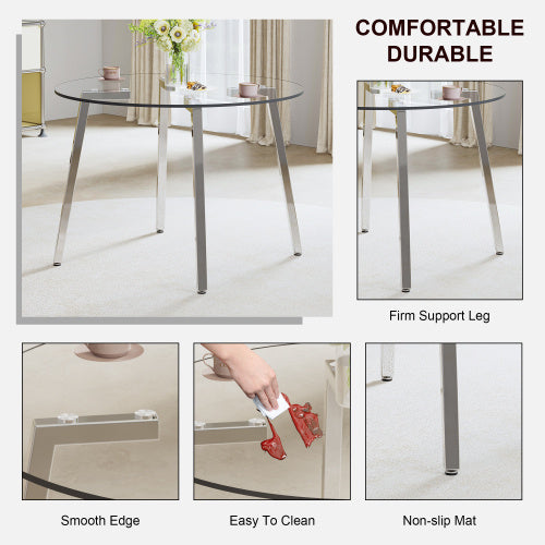 Modern Minimalist Style Round Transparent Tempered Glass Table,