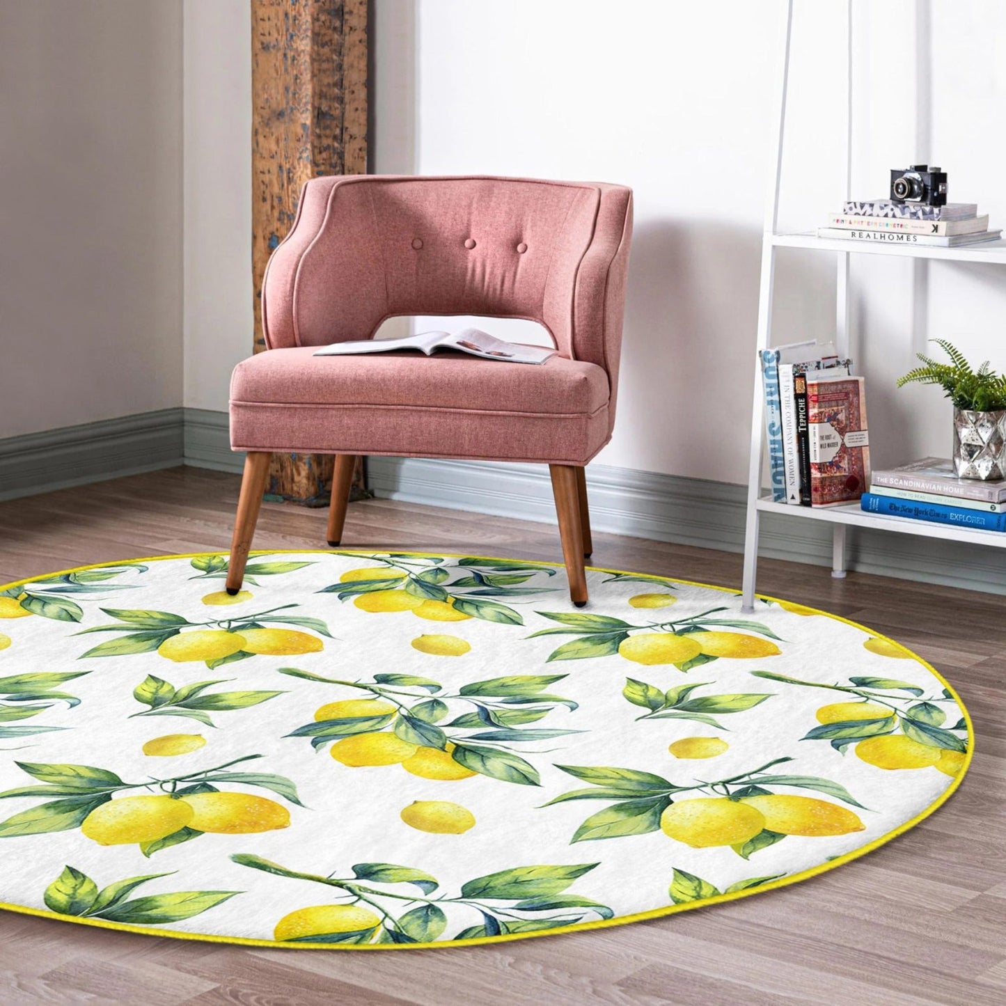 Lemon Patterned Circle Carpet, Country House Style Decorative Round