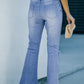 Sky Blue High Rise Distressed Bell Bottom Denims | Walbiz