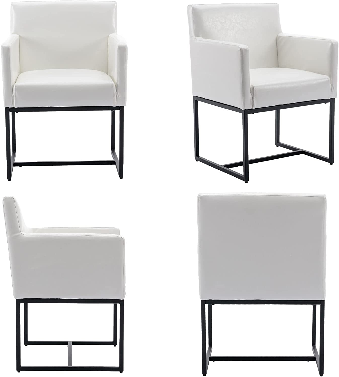 Set of 4 White Upholstered Armchairs