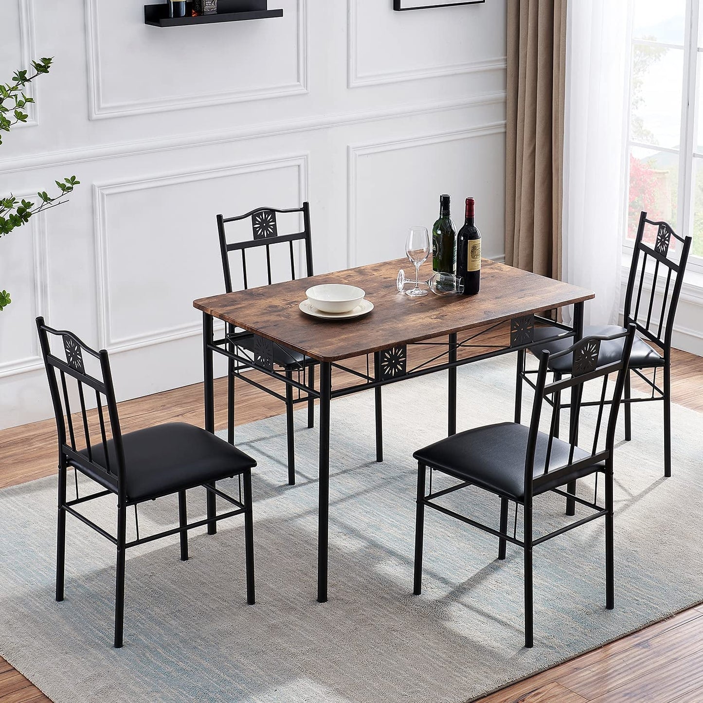 Kitchen Dining Room Table Sets for 4, Retro-Brown