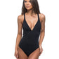 SOLID BRAIDED BACK PLUNGING ONE PIECE SWIMSUIT