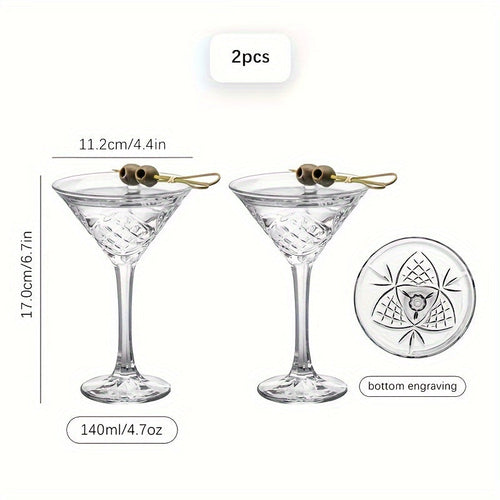 Engraved Martini Glass Set - Insulated Crystal Cocktail Glasses,