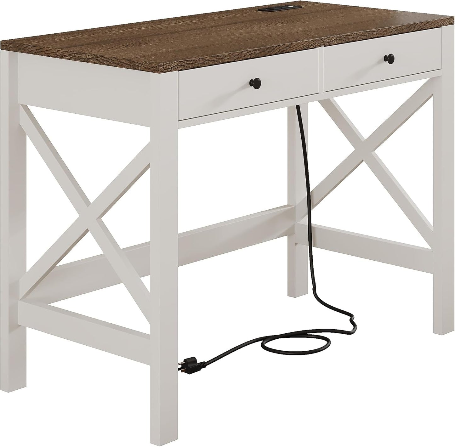 Farmhouse Desk with USB Charging Ports and Power Outlets, 39" Computer