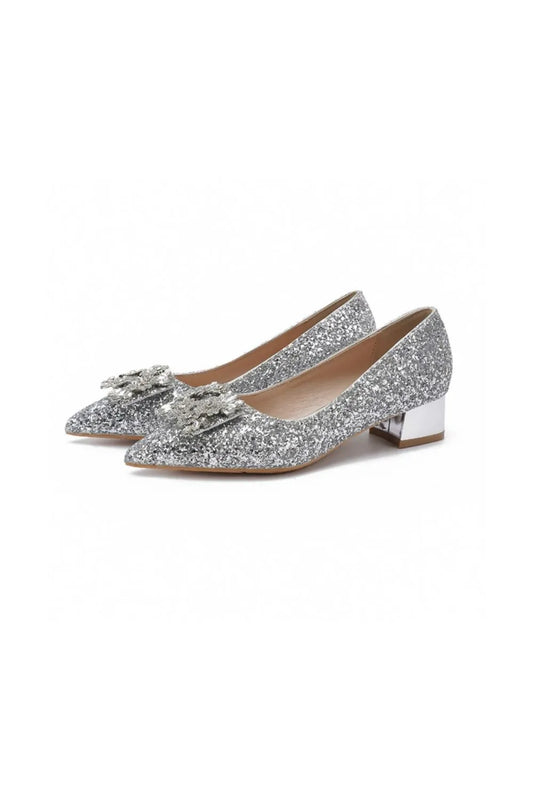  Glitter Point Toe Block Heel Pumps- Sparkle in Style – Walbiz