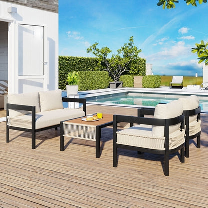 Multi-person Outdoor Iron Sofa Set with A table, Rattan Decoration,