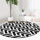 Black-White Decorative Round Rug, Circle Non Slip Area Carpet, Living