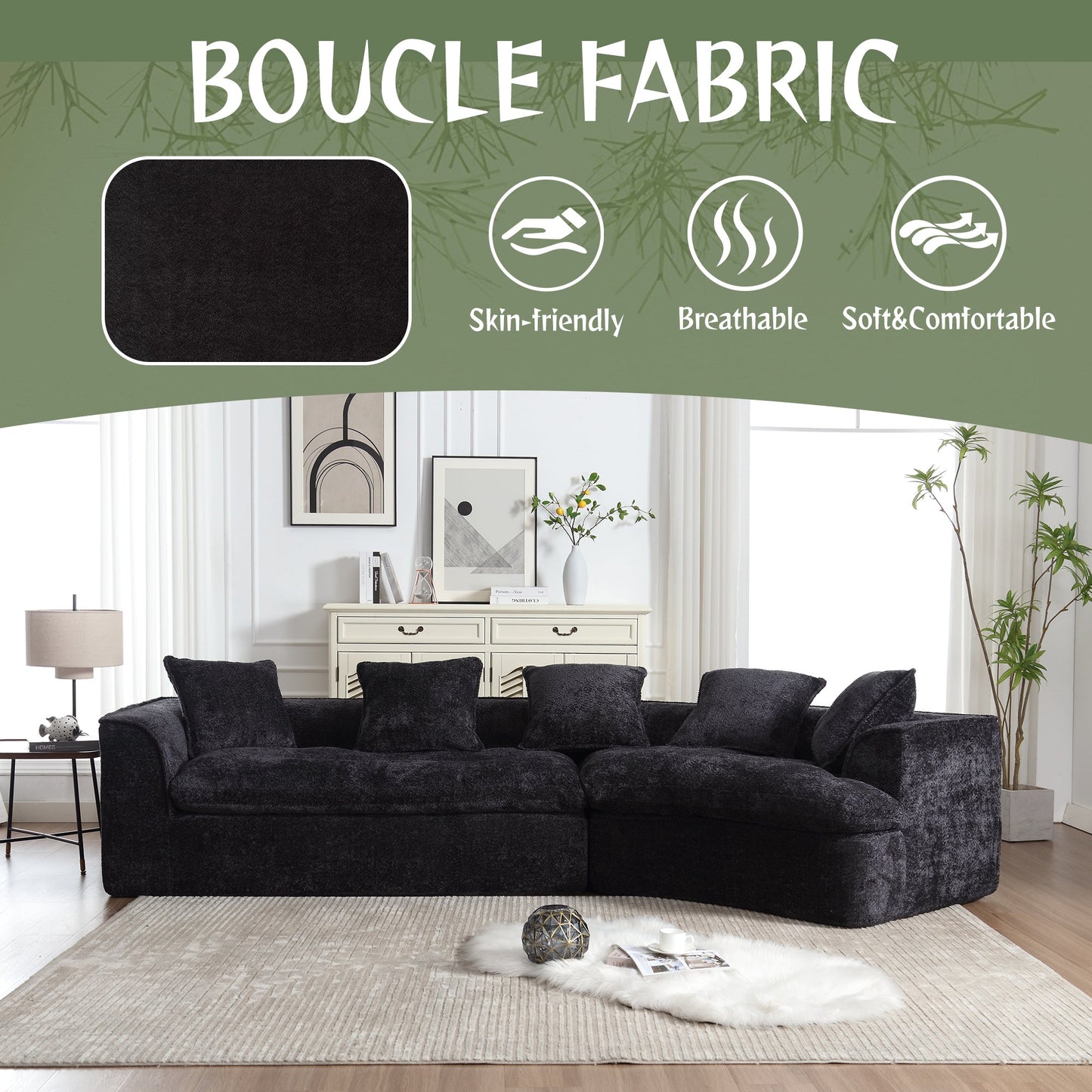 Boucle Sofa 3 Seater for Living Room Oversized Comfy Sofa unique