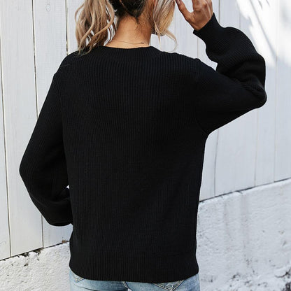 Vintage Solid Color Hole Knitted Sweater - Walbiz.com