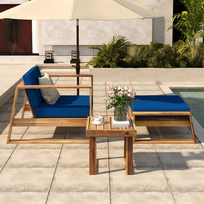 Acacia Wood Outdoor Lounge Set - Chair & Ottoman, Perfect for Patios,