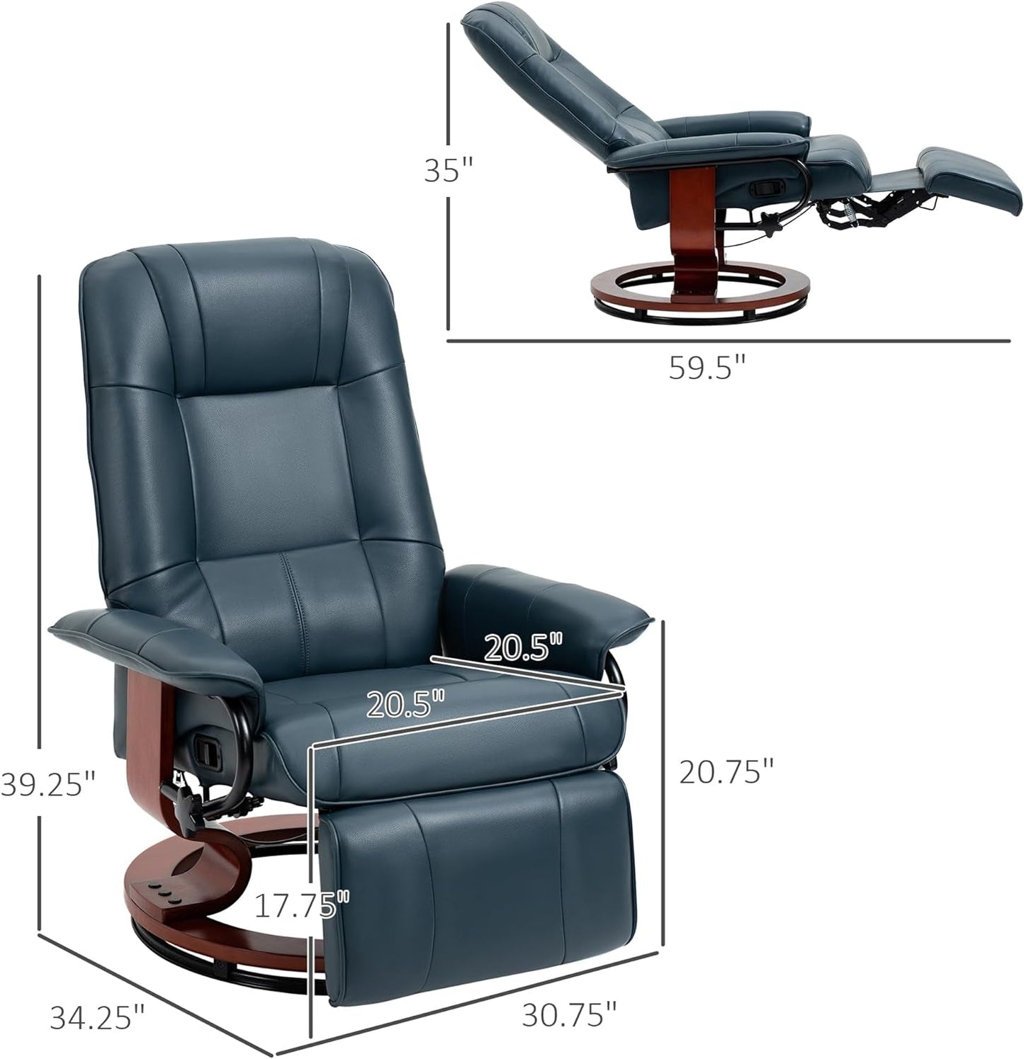 Faux Leather Manual Recliner, Adjustable Swivel Lounge Chair with