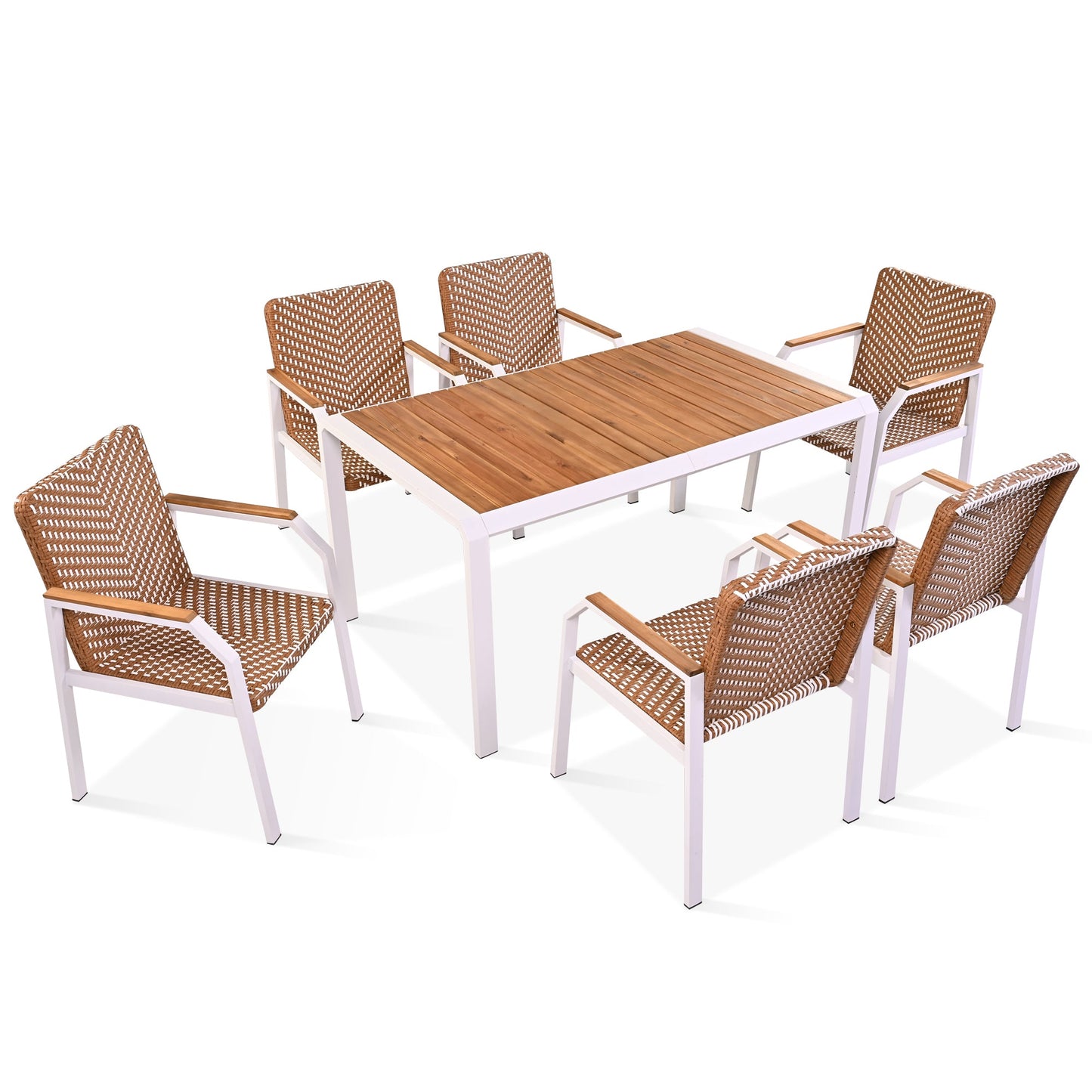 7 Piece Patio Dining Table Set, Outdoor Wicker Furniture Set of 6