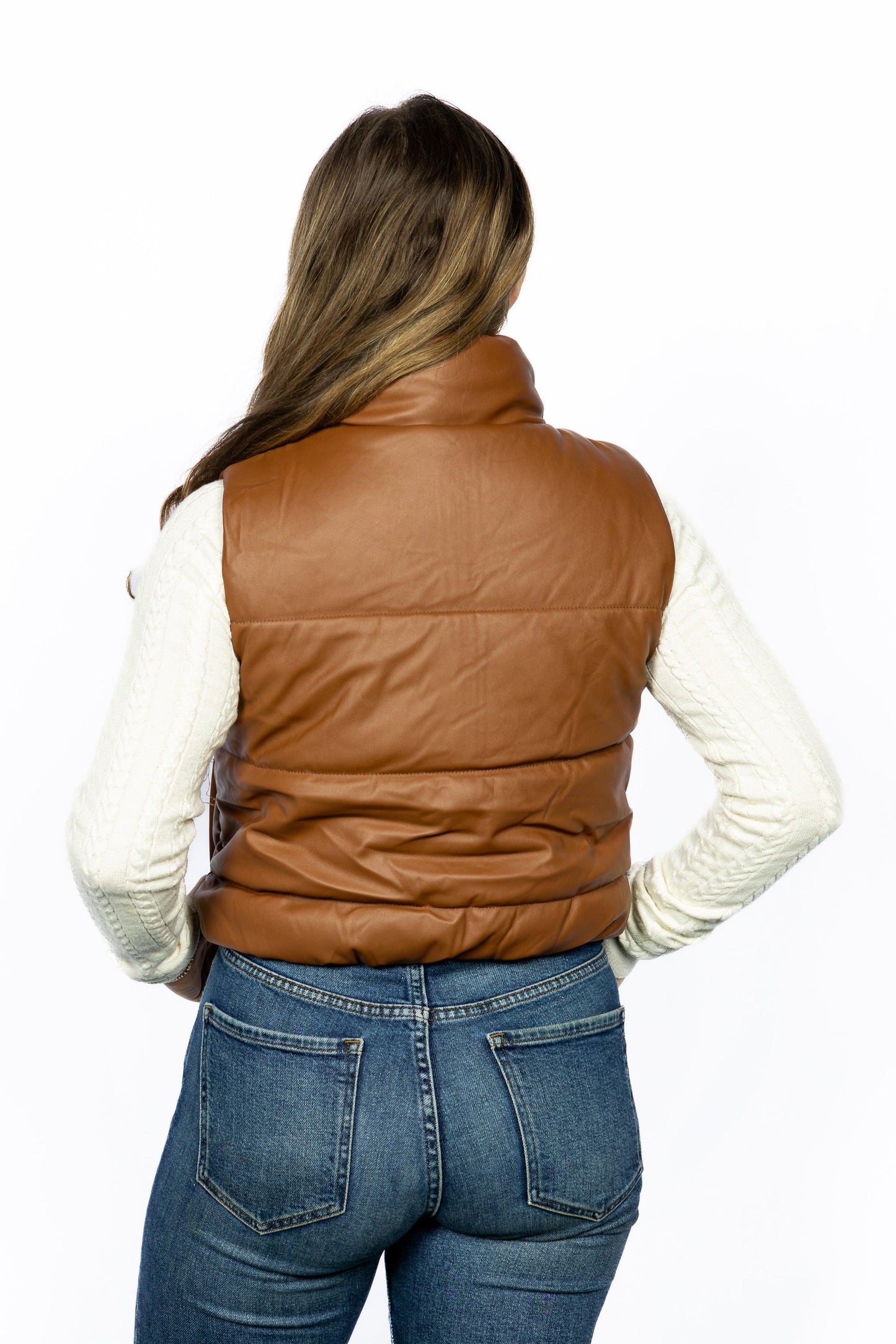 Faux Leather Zip Up Puffer Vest