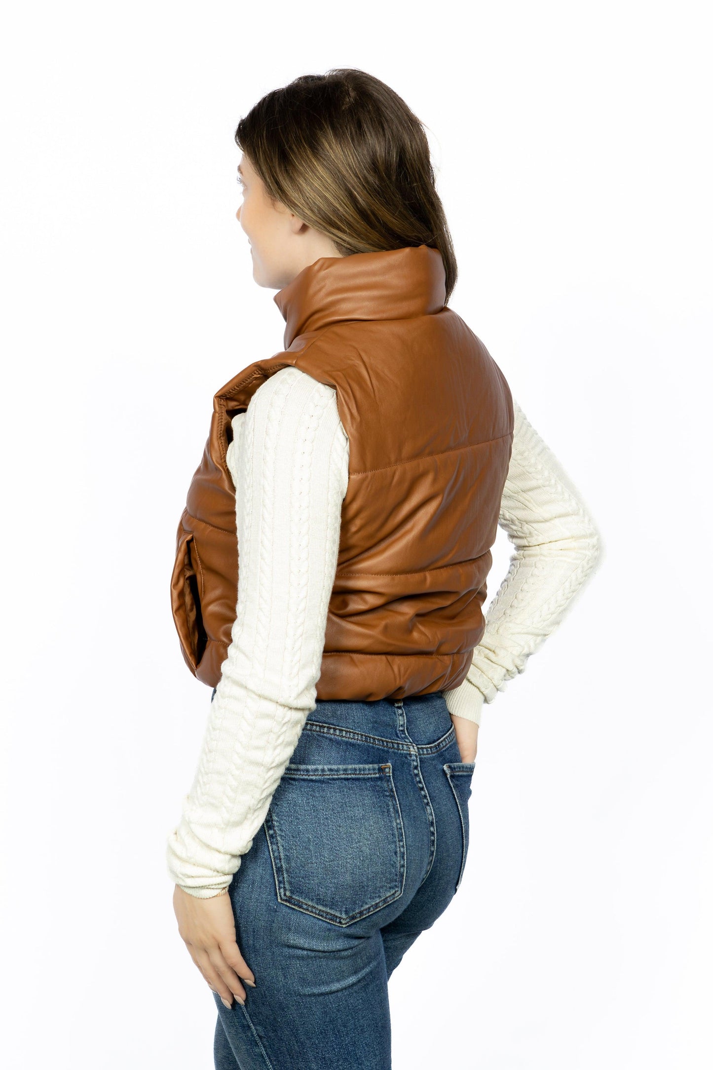 Faux Leather Zip Up Puffer Vest