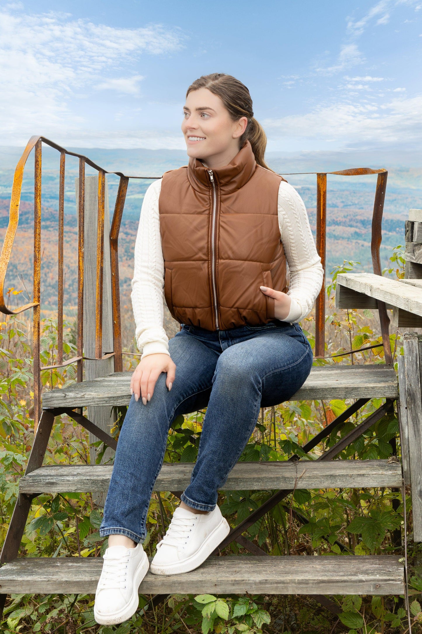Faux Leather Zip Up Puffer Vest