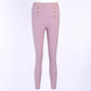 Knitted high waist  pure color skinny pants Female buttons