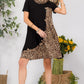 Celeste Full Size Decor Button Leopard Short Sleeve Dress Plus Size