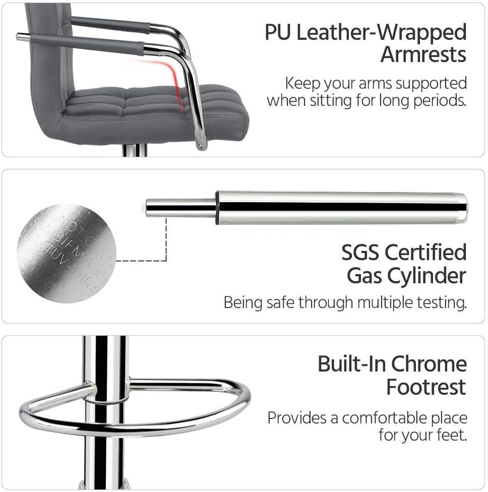 Bar Stools, Adjustable PU Leather Swivel Barstools, Modern Counter