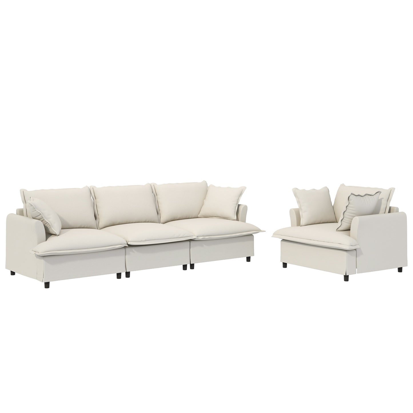 2 Piece Living Room Sofa Set with Throw Pillows,Chenille Sectional