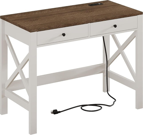 Farmhouse Desk with USB Charging Ports and Power Outlets, 39" Computer