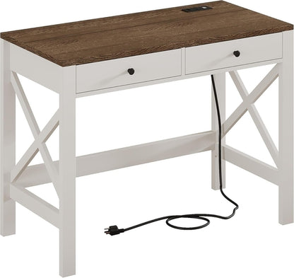 Farmhouse Desk with USB Charging Ports and Power Outlets, 39" Computer