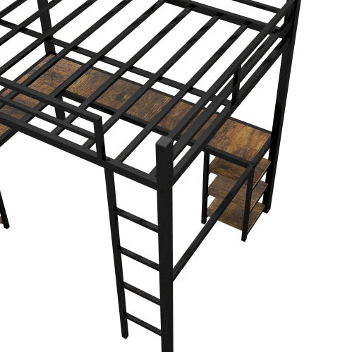 Full Metal Loft Bed With Desk And Shelves, Loft Bed With Ladder And