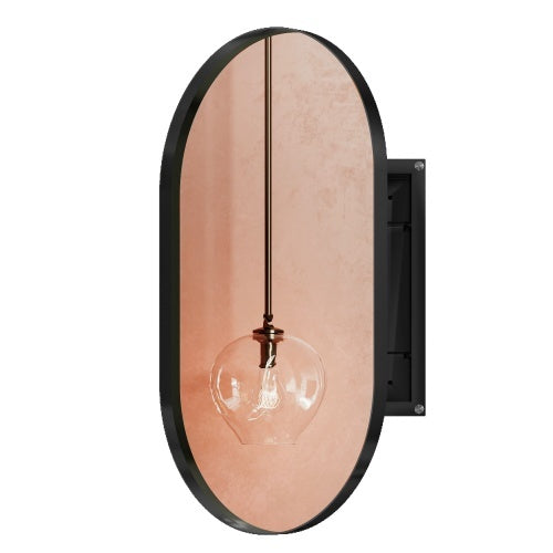 20x34 Inch Oval Recessed Metal Frame Bathroom Wall Cabinet With Mirror