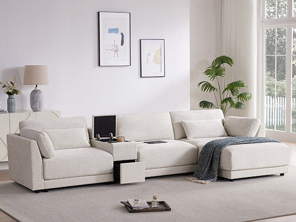 124'' Modular Sectional Sofa with Storage Console and Movable