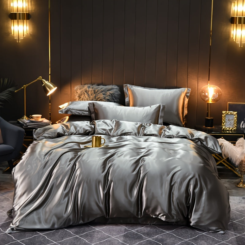 Luxurious Satin 3Piece Duvet Cover Set  Solid Color