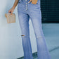 Sky Blue High Rise Distressed Bell Bottom Denims