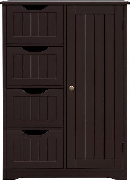 Brown Wooden Bathroom Cabinet with 4 Drawers Cupboard