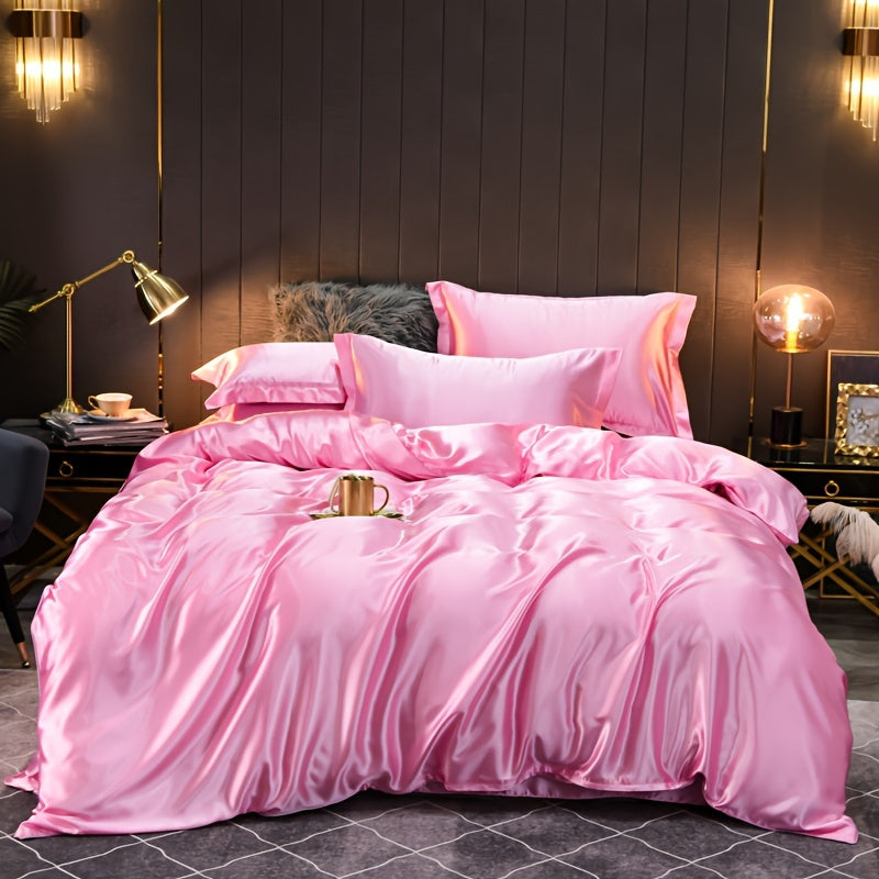 Luxurious Satin 3Piece Duvet Cover Set  Solid Color