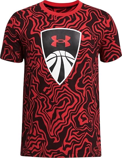 Red-Black Under Armour Boys' Basketball Shield Printed T-Shirt