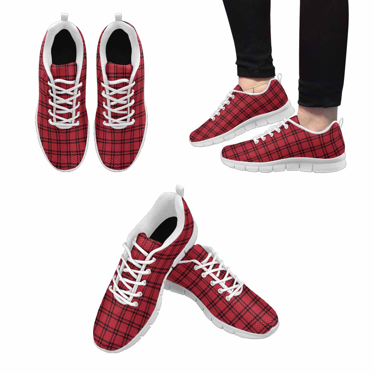 Sneakers For Men,   Buffalo Plaid Red And Black - Running Shoes Dg843