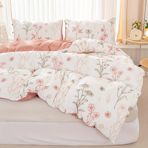 3Piece Floral Duvet Cover Set Soft Pastoral Style Bedding