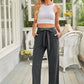Black Elastic Waist Drawstring Wide Leg Pants