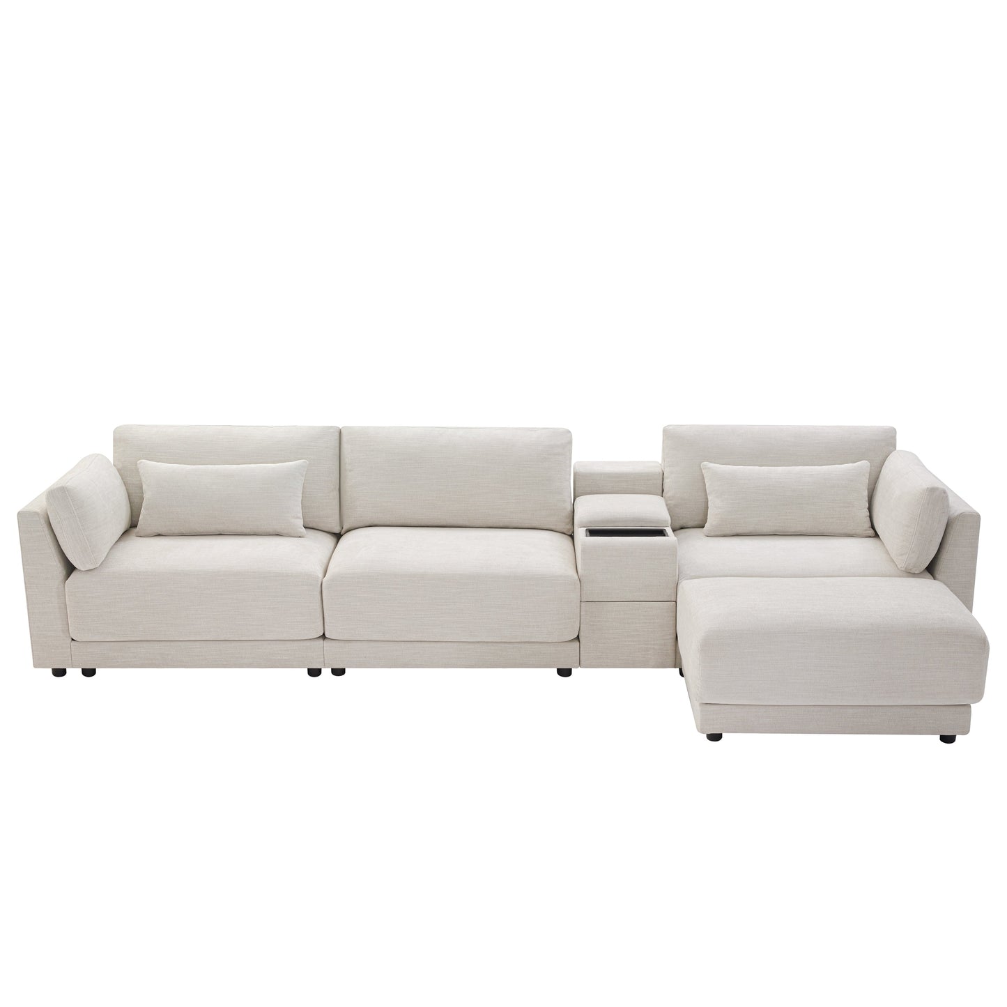 124'' Modular Sectional Sofa with Storage Console and Movable